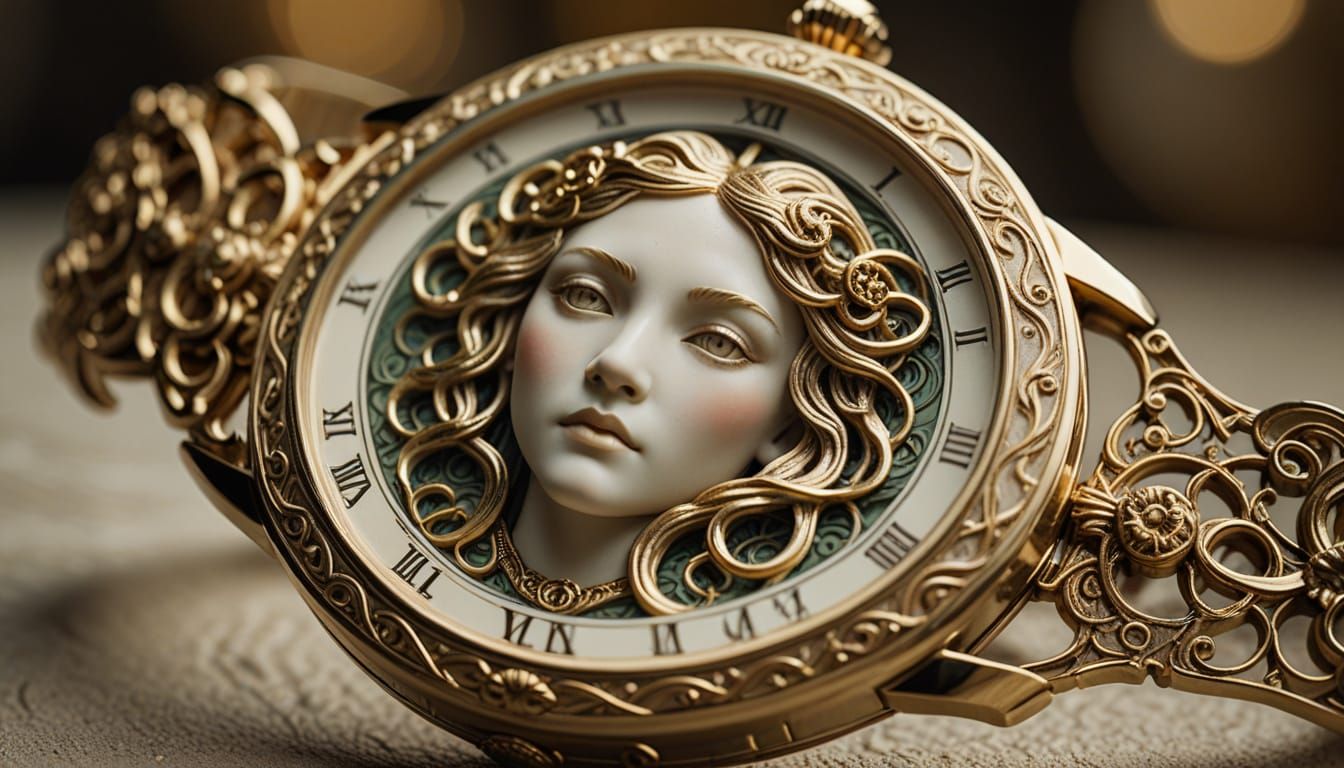 Art Nouveau Medusa Wristwatch with Serpentine Details