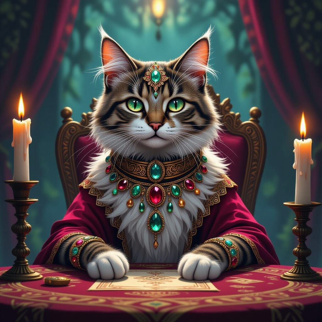 Mystical Cat Fortune Teller in Art Nouveau Style