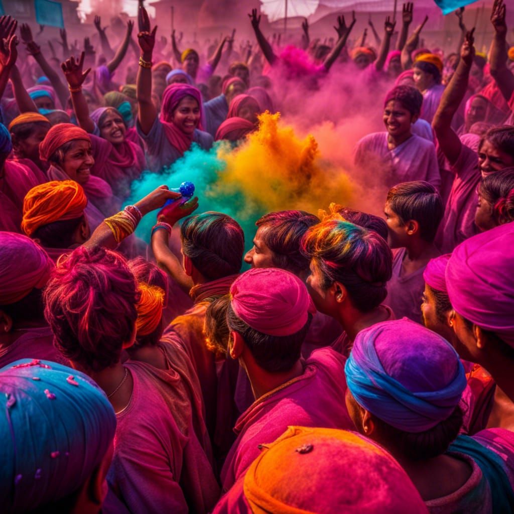 Vibrant Holi Festival in Hyperrealistic Style