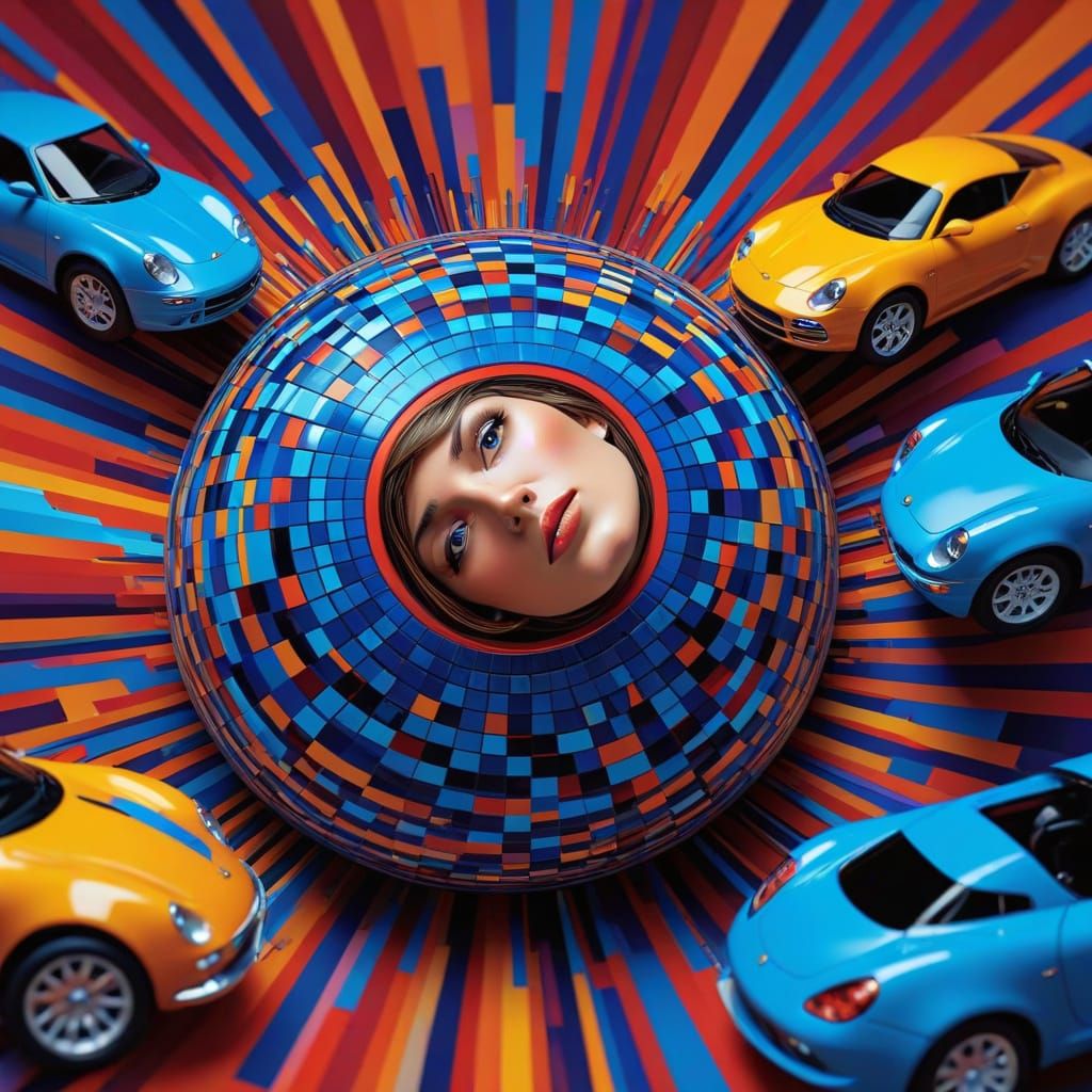 Op Art: Woman's Face in Droste Car Illusion