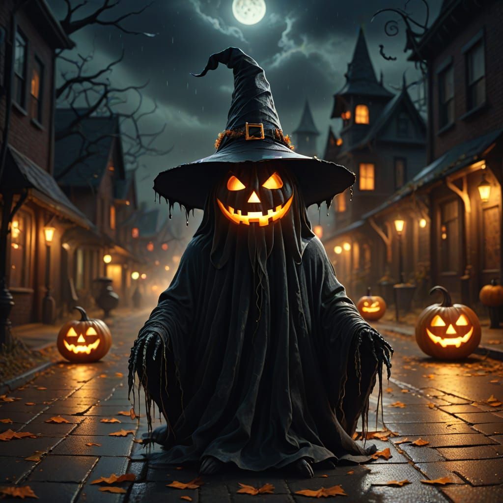 Halloween Ghost in Witch Hat: Digital Art