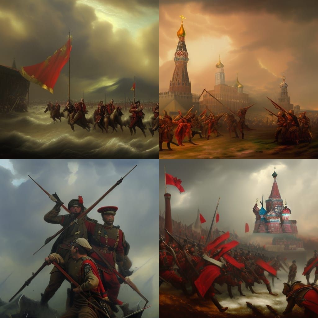 Academic Art Battle Scene in Triadic Colors