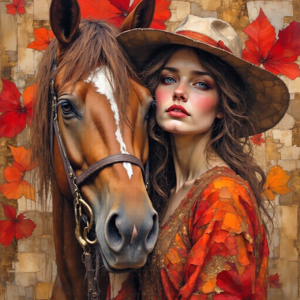 Woman and Arabian Horse in Neurographic Art Style