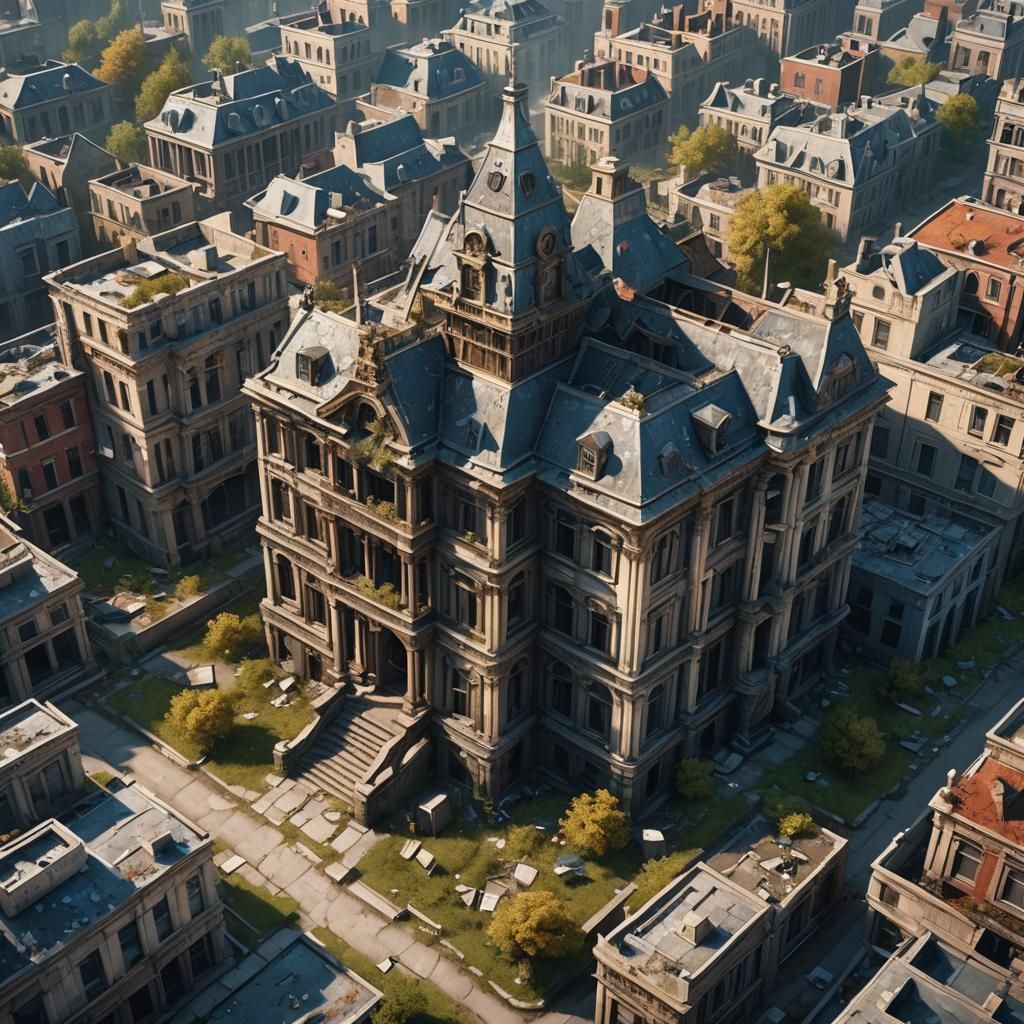 Ornate Government Building Surrounded by Decayed Homes