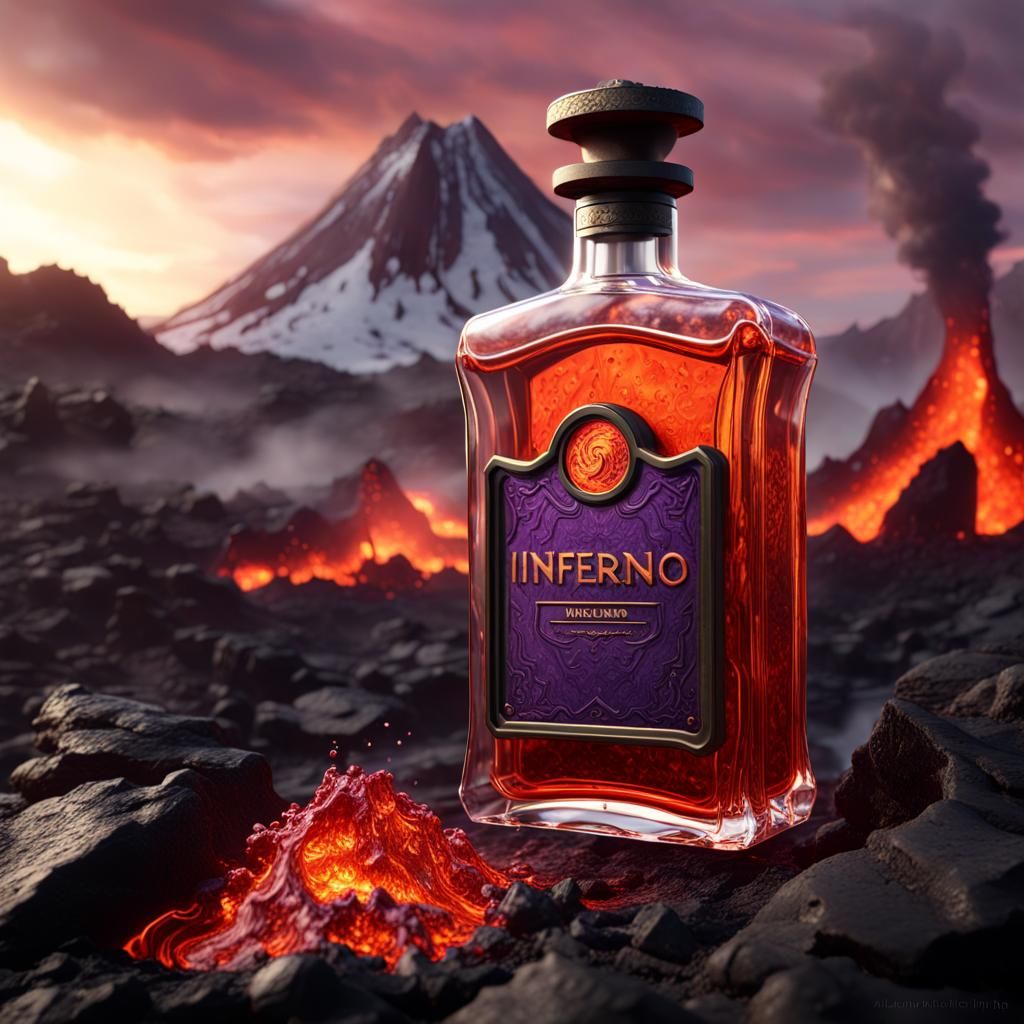 Lava Cologne Bottle with Volcano in Dark Fantasy Style