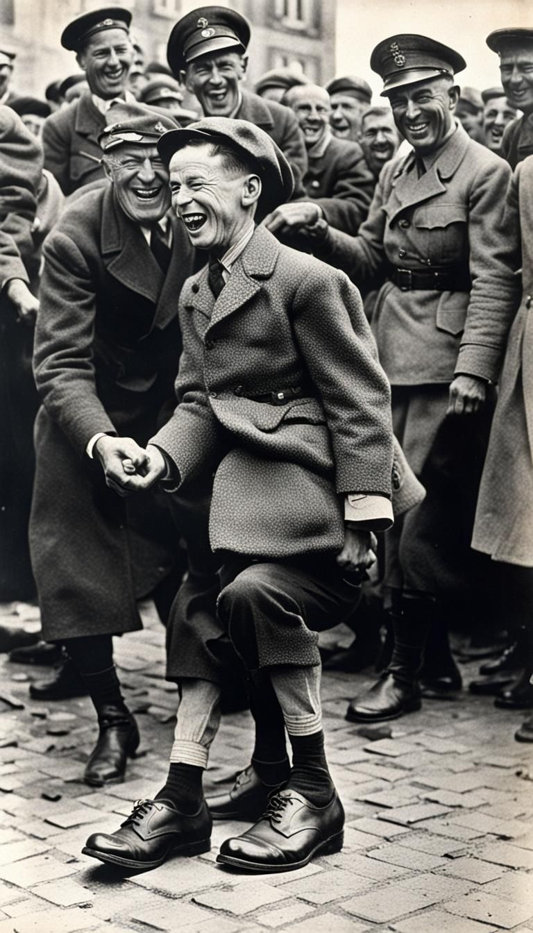 Famous Time magazine photograph of a joyful young Austrian boy receives new shoes during WWII