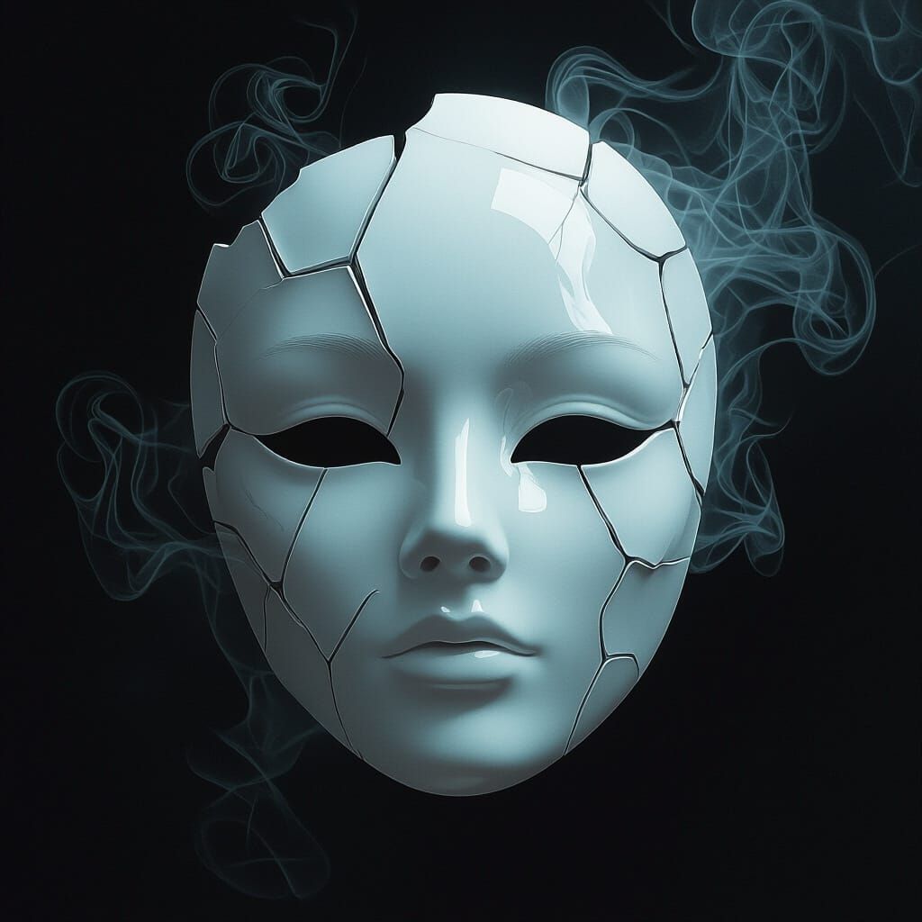 Ethereal White Mask Floating in Black Space