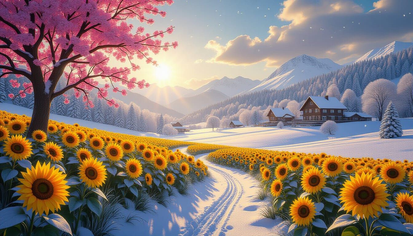 Four Seasons Landscape in Hyperrealistic Style