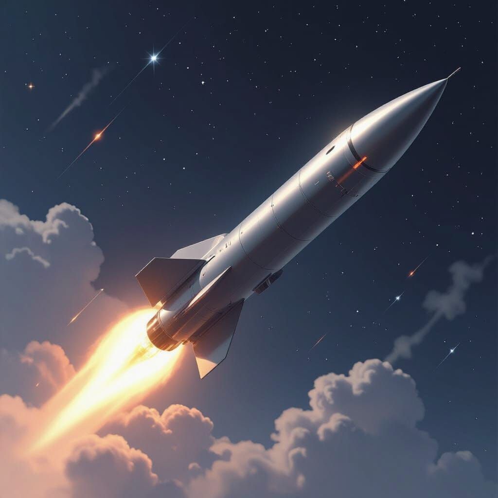Sleek Silver Missile in Cinematic Concept Art Style
