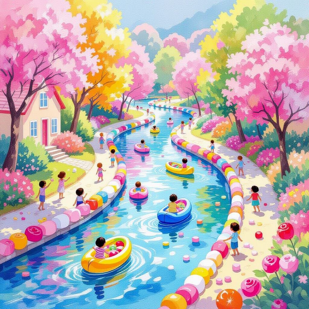 Candy Land Juice River in Watercolor Style
