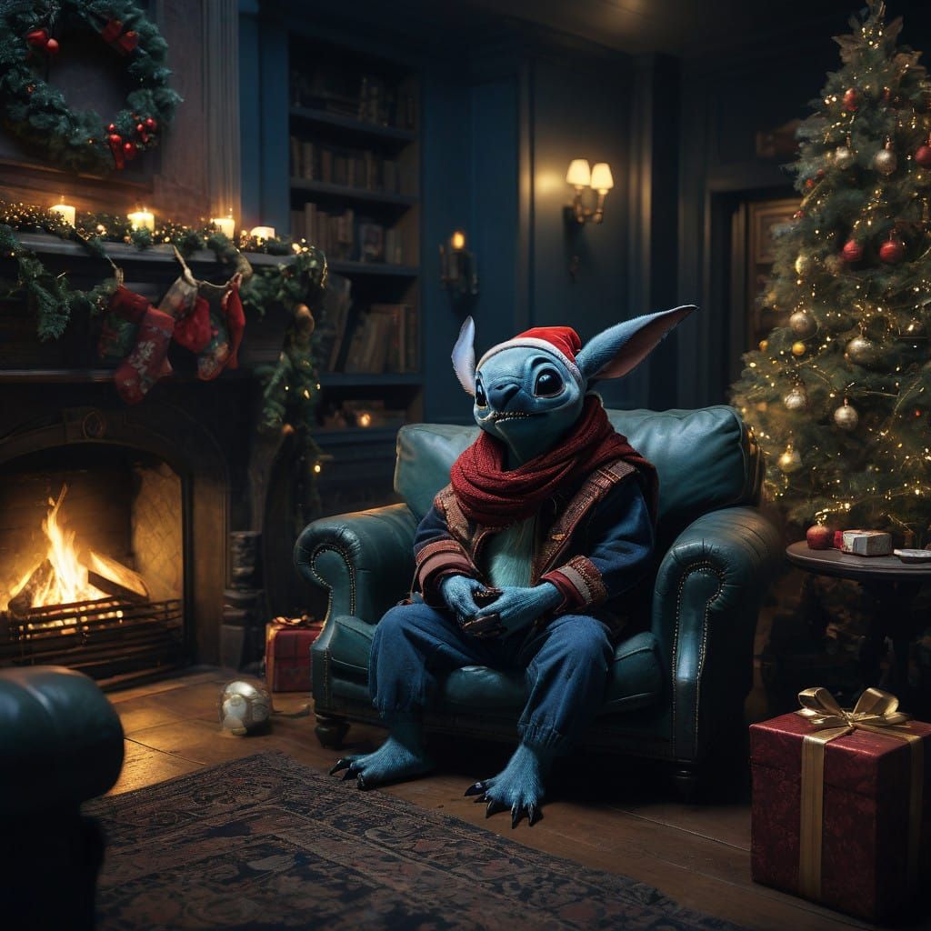 Stitch in a Christmas Suit: Epic Holiday Cinematic Still