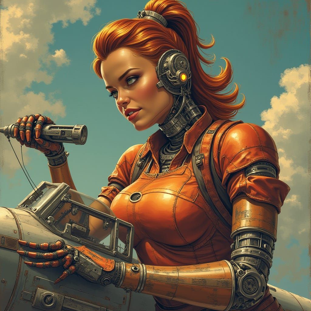 Cyberpunk Rosie the Riveter: A Powerful Cyborg Building a Pl...