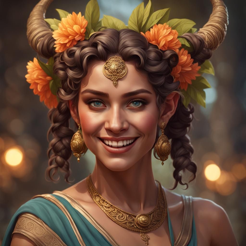 Beautiful Female Satyr Portrait in Detailed Digital Art
