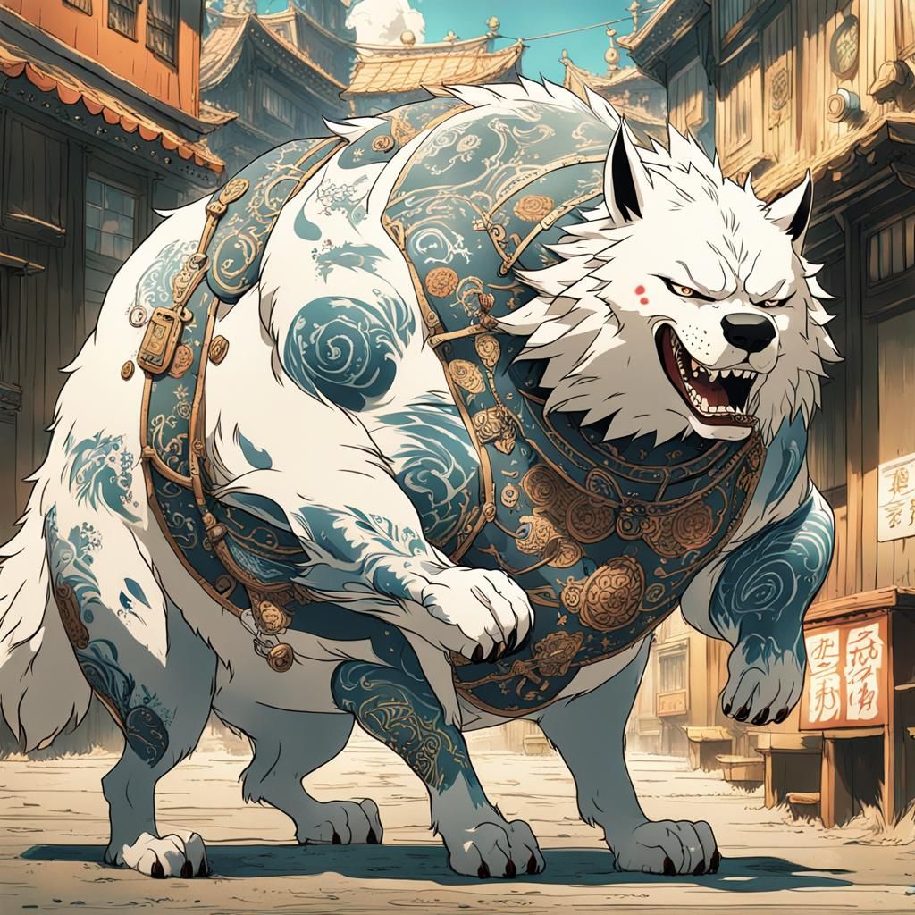 Wolf Hybrid with Tattoos in Anime Style