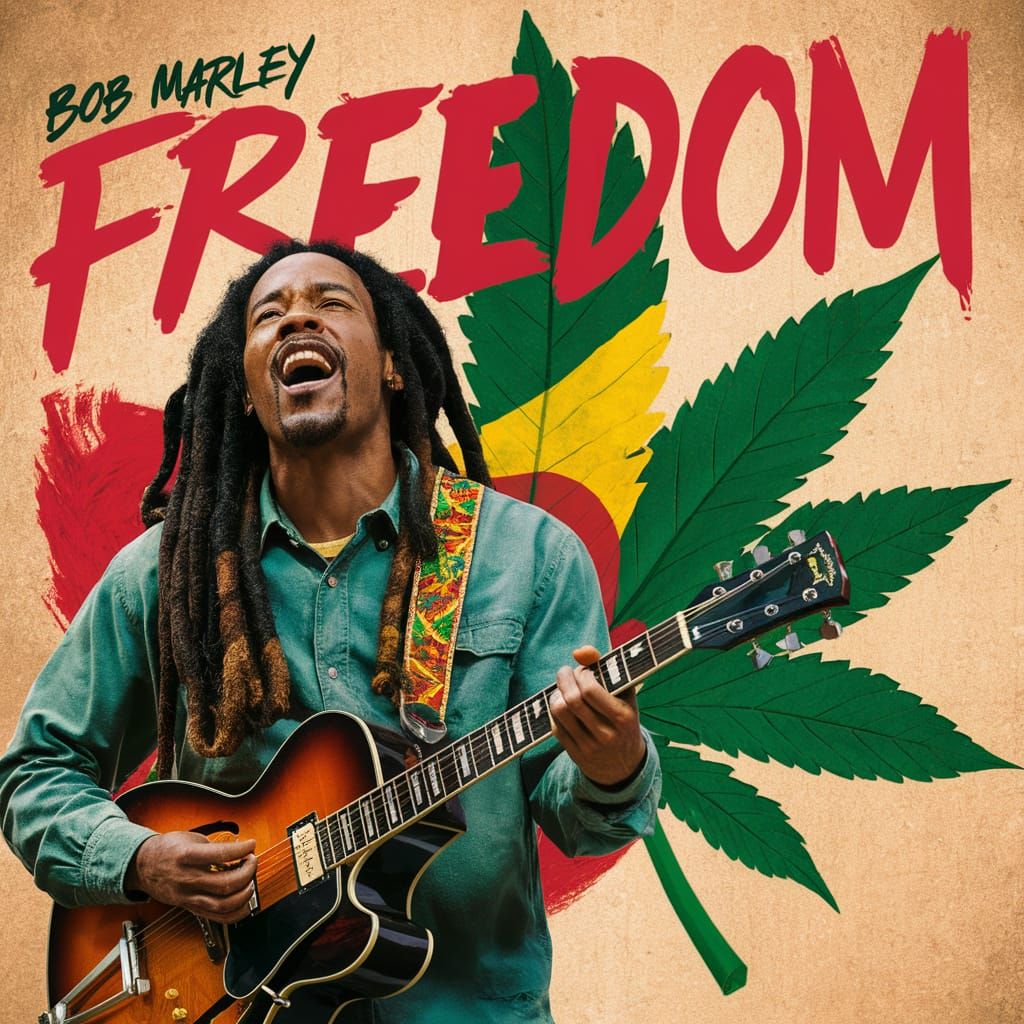 Bob Marley Album Cover with Rastafarian Colors