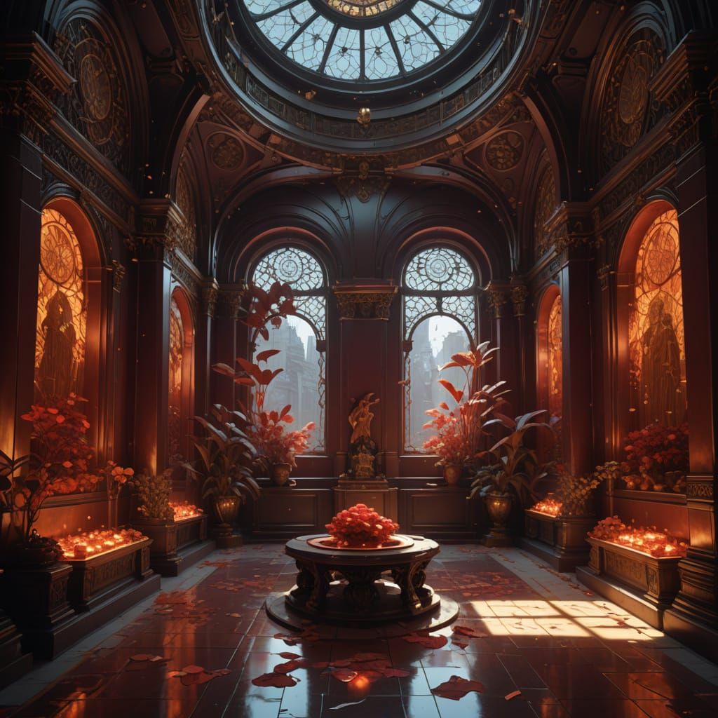 Red Stone Treasury with Gold and Ruby Tribute