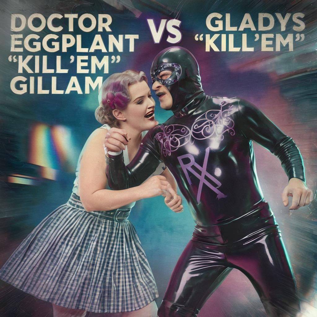 Doctor Eggplant vs Gladys in Retro Wrestling Photo