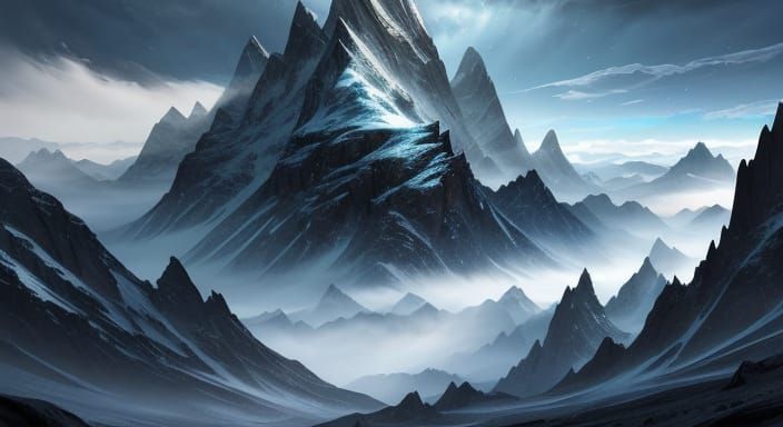 Elf Wanderer in Alien Mountains Under Dreamlike Sky