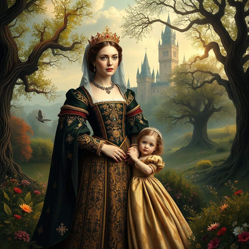 Queen Anne Boleyn and Daughter Elizabeth in Tudor Fantasy La...