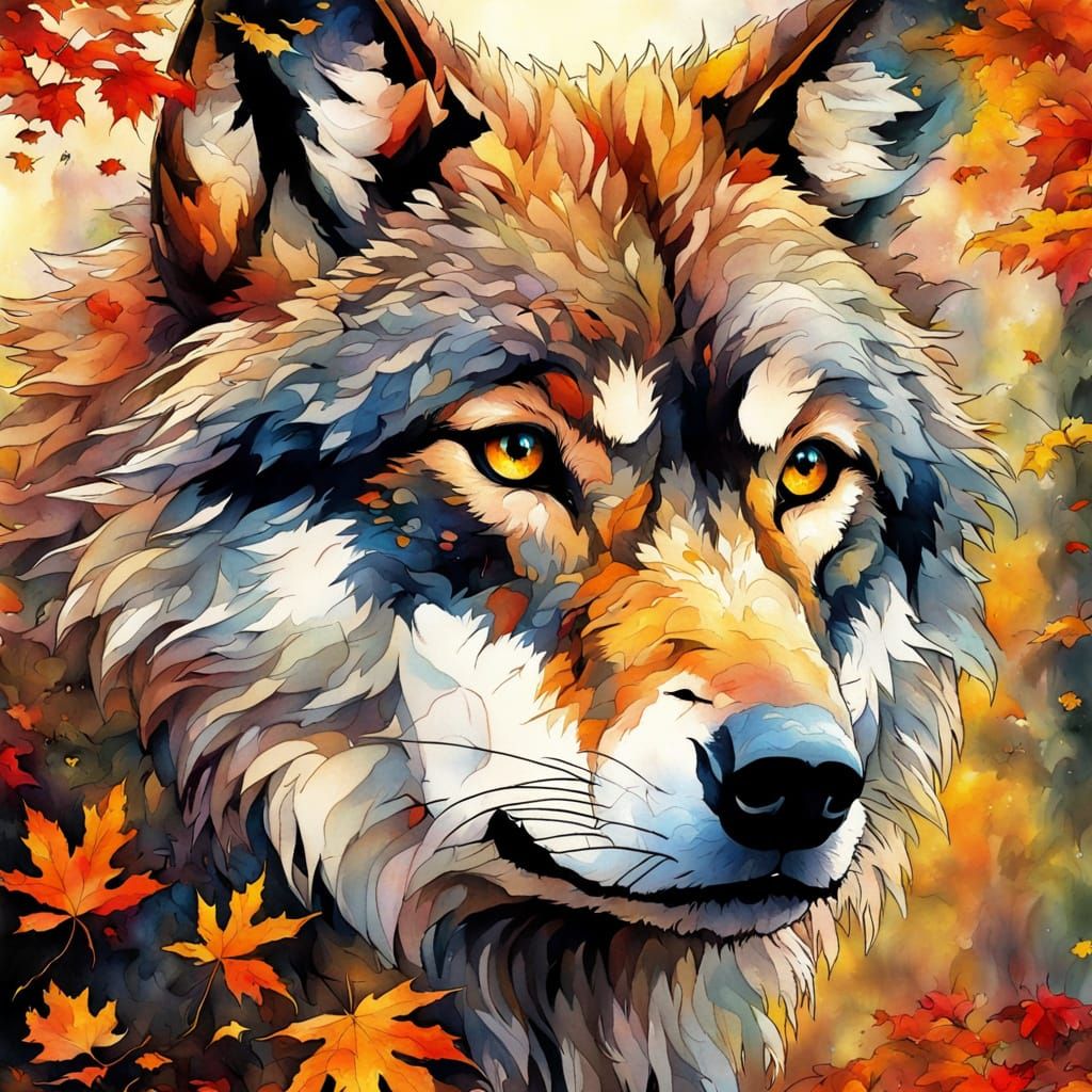 Powerful Wolf Portrait in Vibrant Anime Style