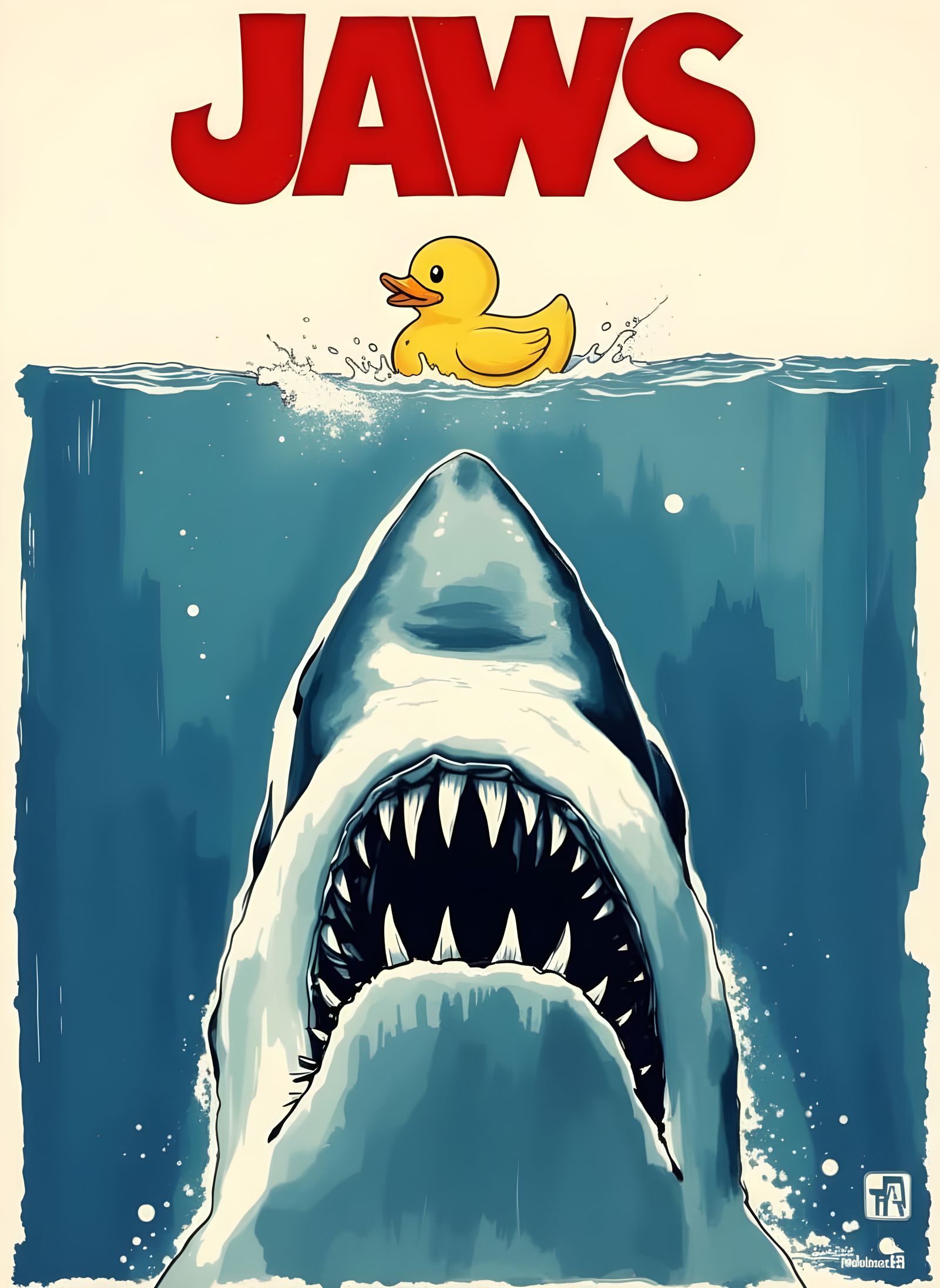 Jaws Movie Poster in Blueberry Ink Style