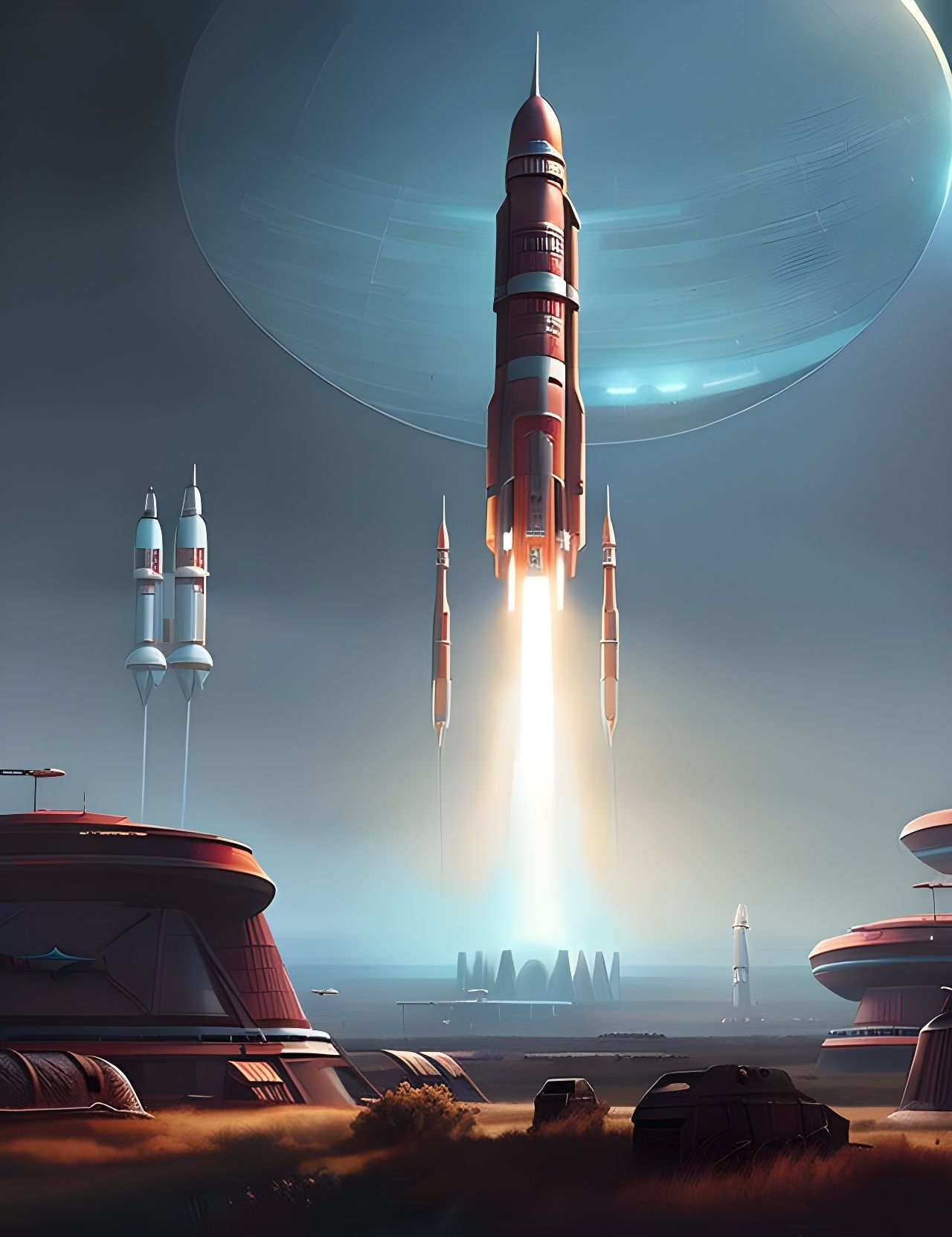 Elaborate Sci-Fi Spaceship Over a Beautiful Planet