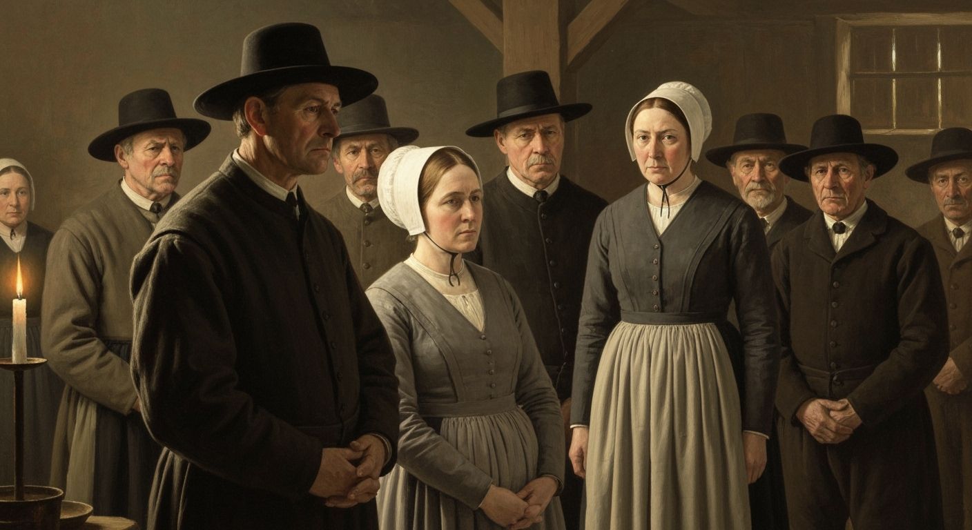 Old Order Quakers in Candlelit Barn Oil Painting