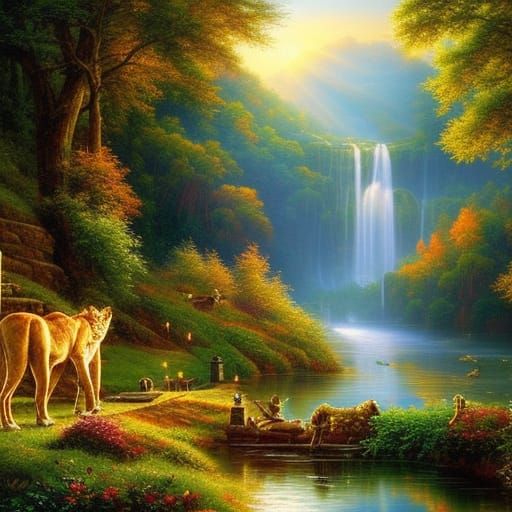 Ethereal Lion of Judah in Fantasy Landscape