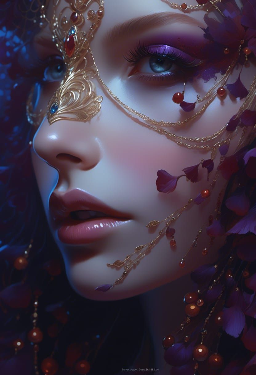 Woman in Silk Gown, Detailed Portrait, Digital Art