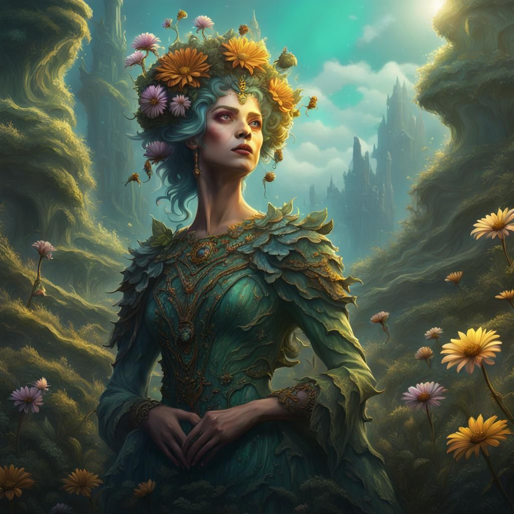 Dryad Daisy Opera Singer in Detailed Matte Painting