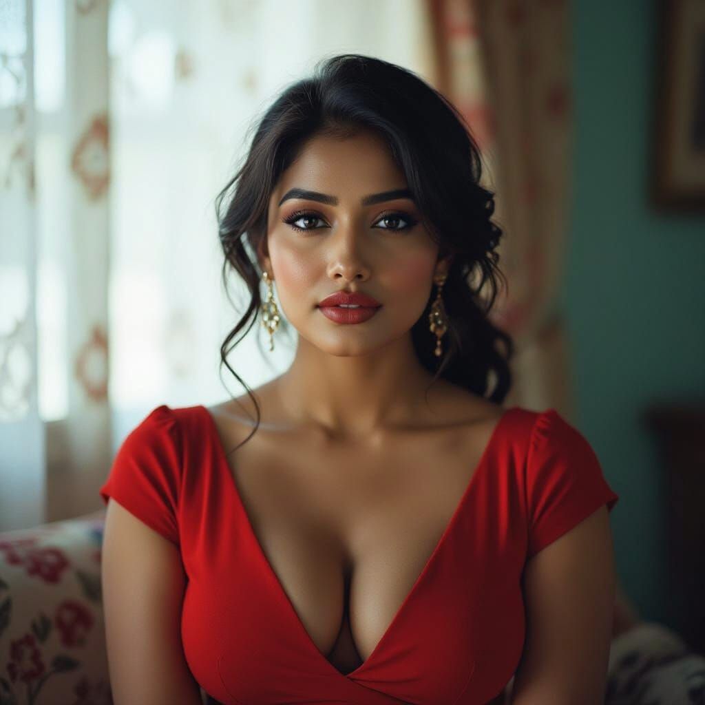 Bangladeshi Woman in Red Dress, Cinematic Film Still
