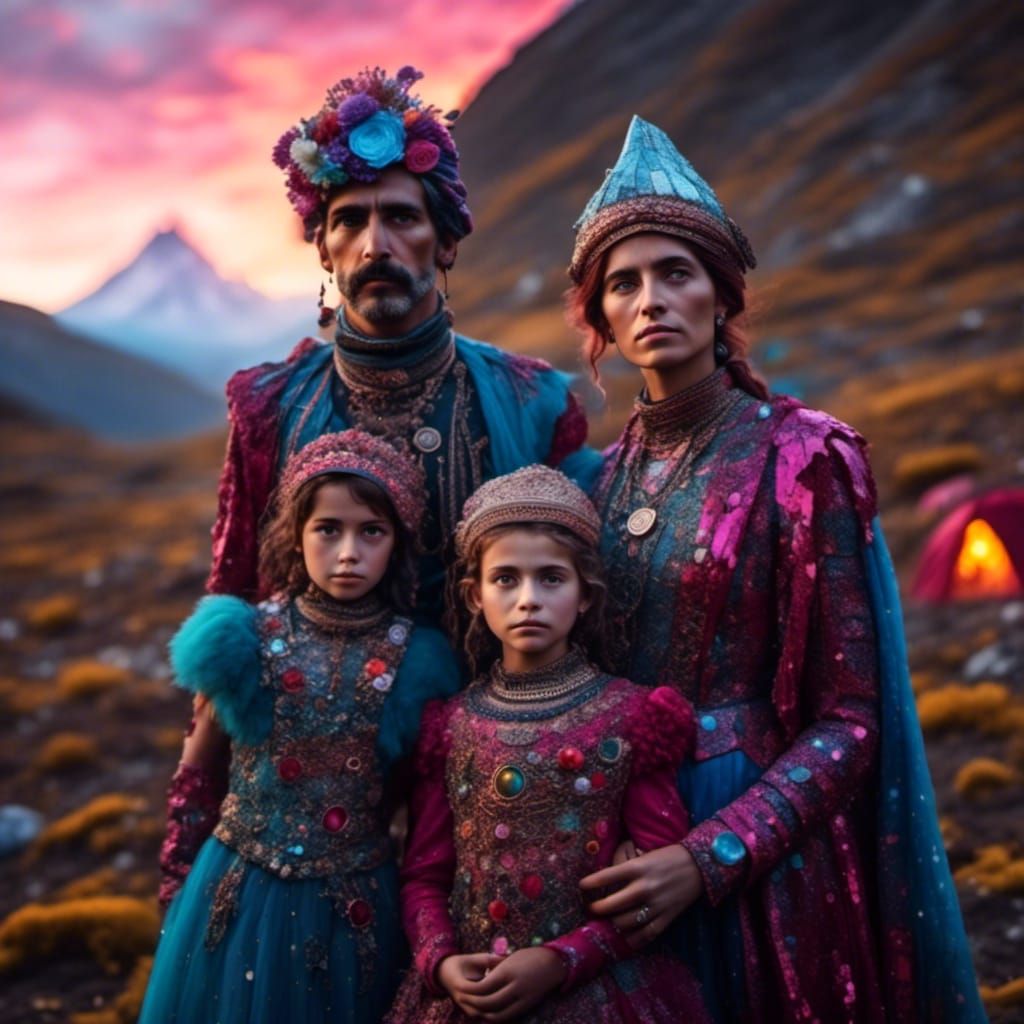 Striking Nomadic Family Portrait with Bokeh