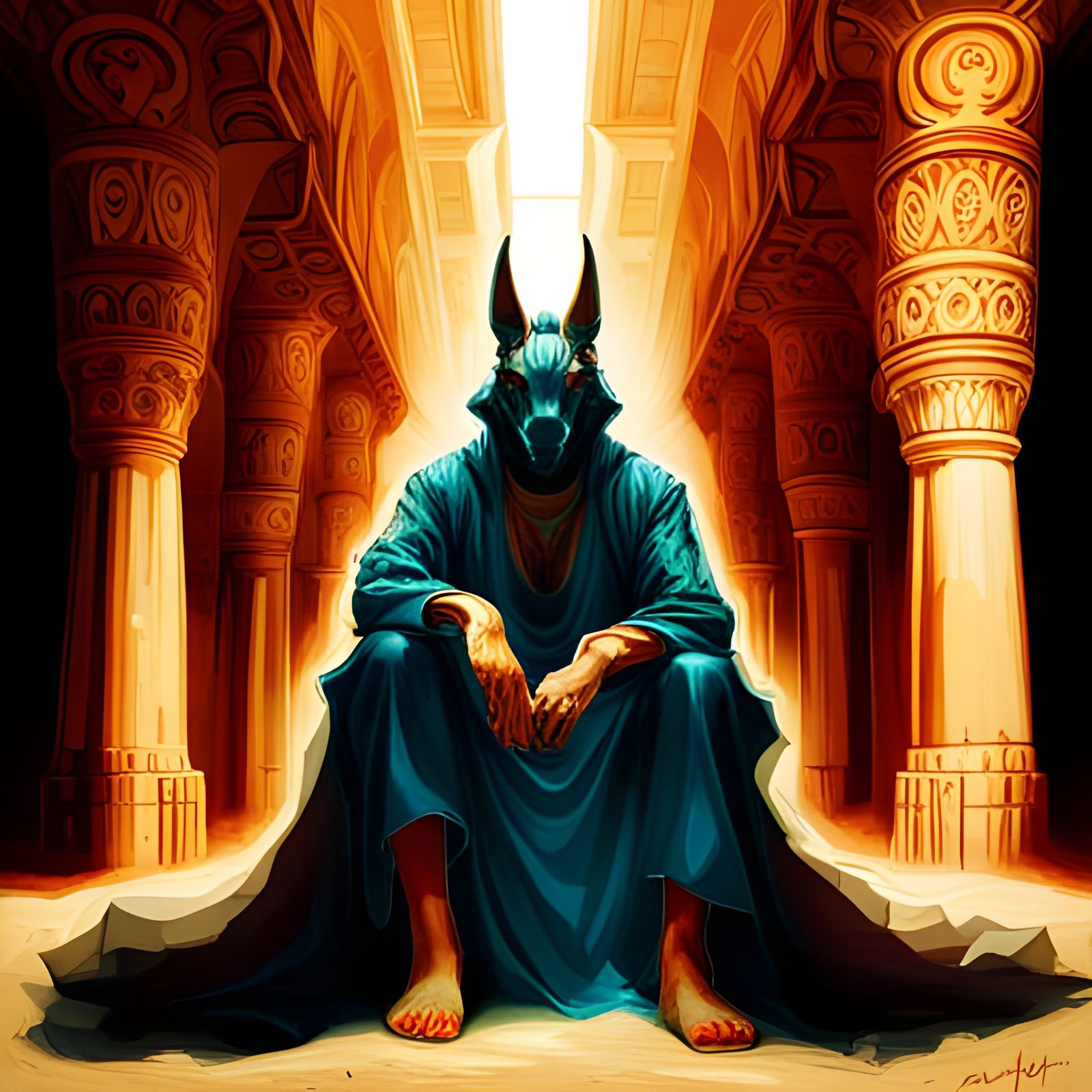 Anubis Portrait in Ancient Egyptian Sand Tunnel