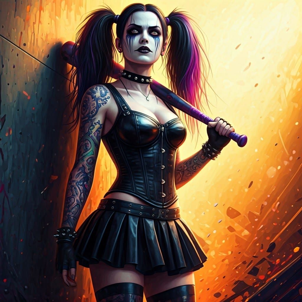 Harley Quinn Inspired Gothic Warrior with Baseball Bat