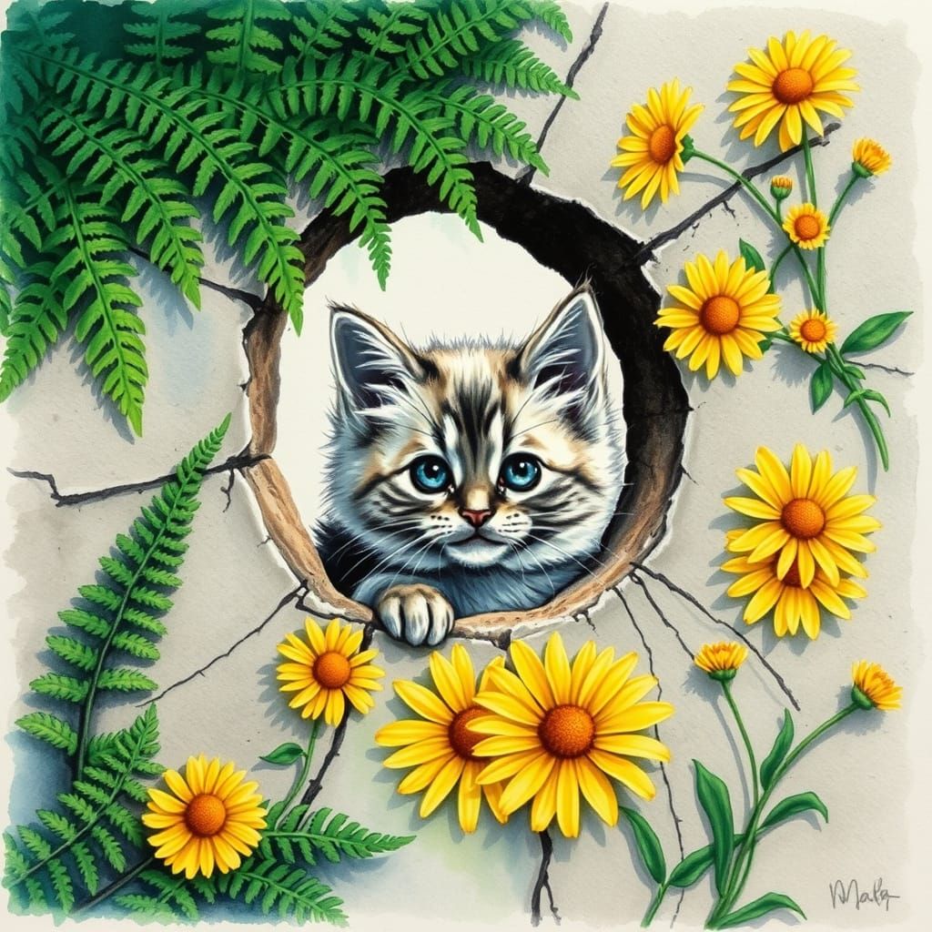 A Cracked Wall Reveals a Curious Blue Himalayan Kitten