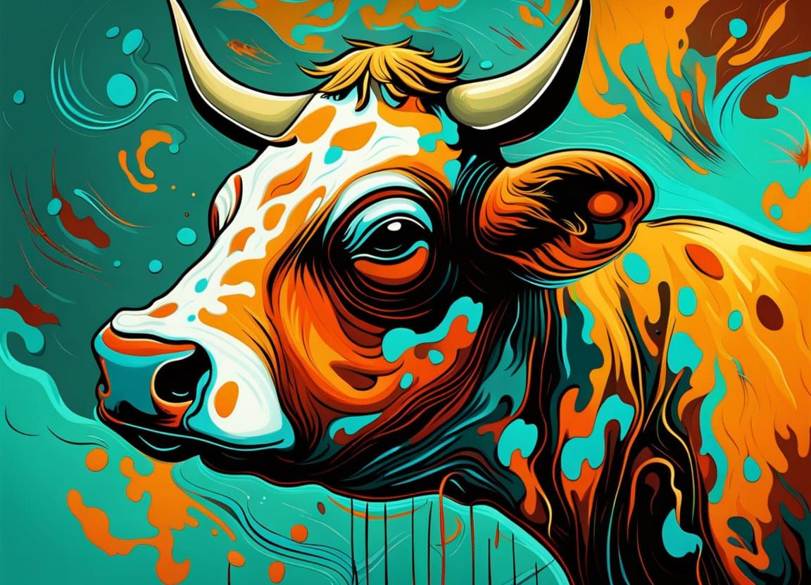 Abstract Cow in Hurricane with Complementary Colors