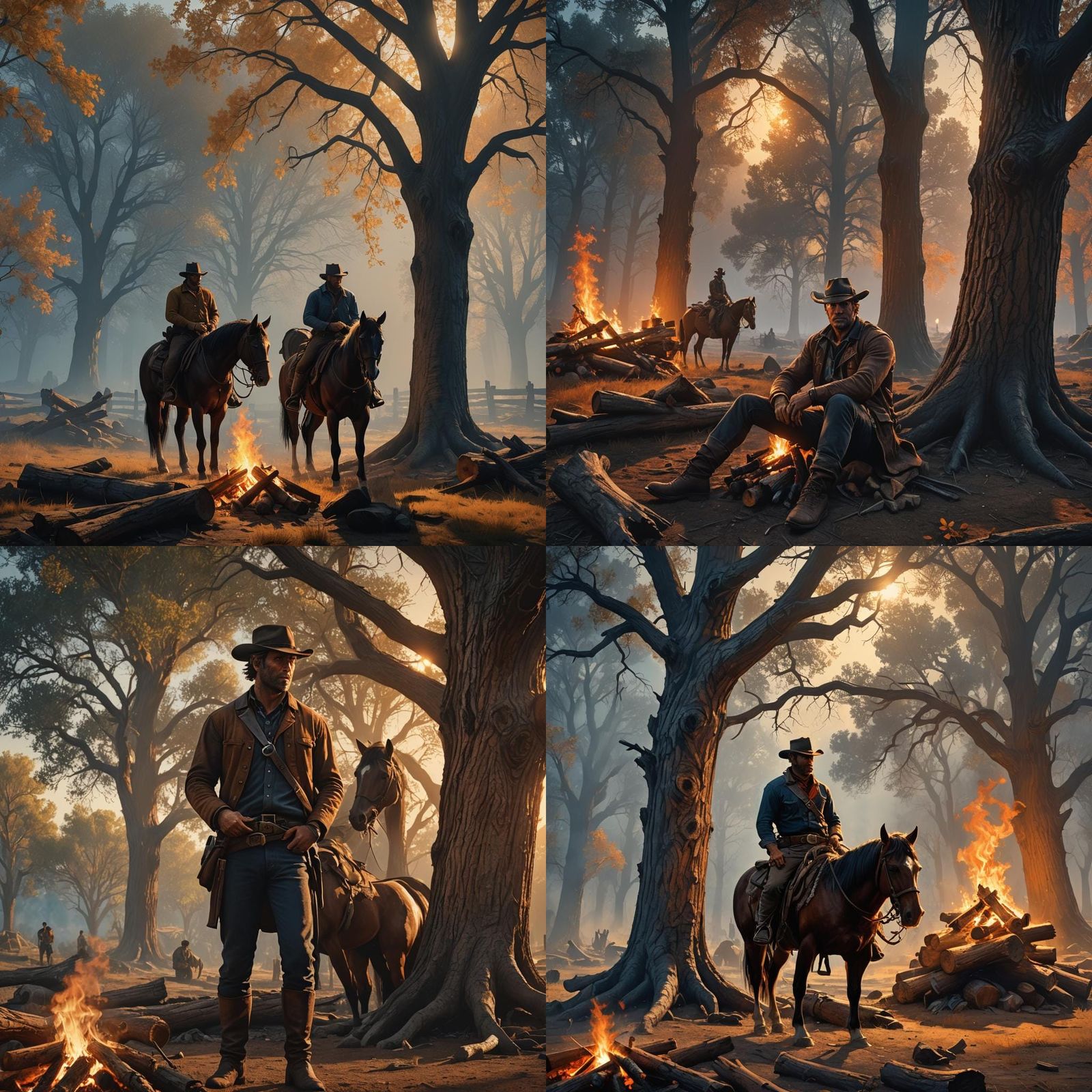 Arthur Morgan Campfire Scene in Detailed Matte Painting