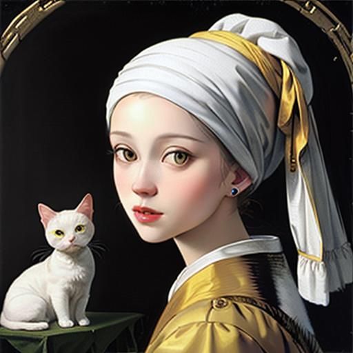 Cat with a Pearl Earring in Vermeer Style