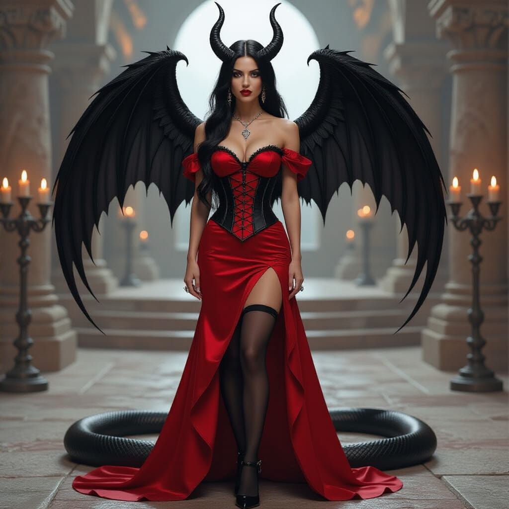 Goddess with Snake in Ancient Temple, Cinematic Style