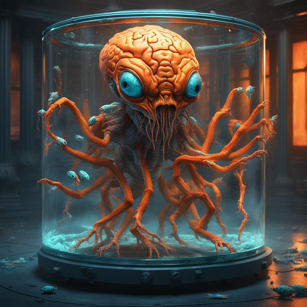 Brain Alien in Glass Tank: Fantasy Concept Art