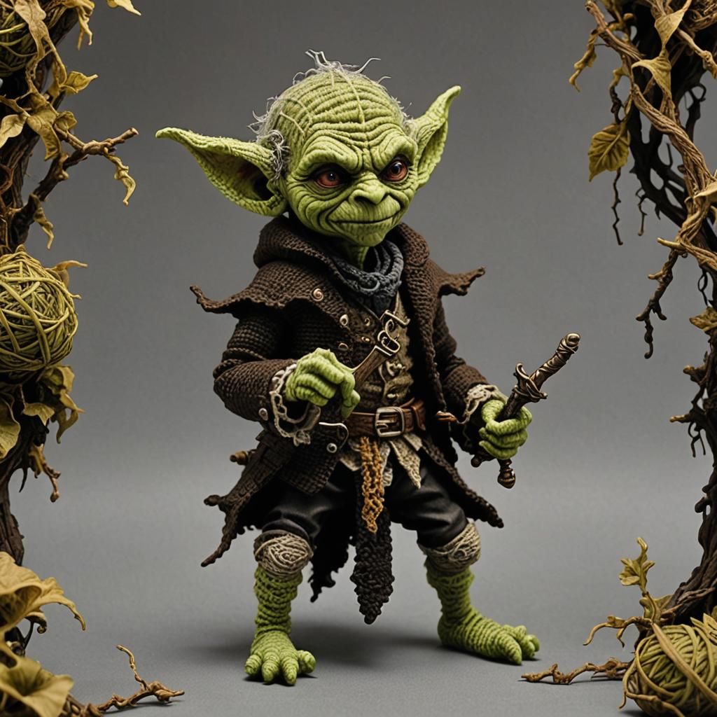 Detailed Crochet Goblin Figurine in Rackham Style