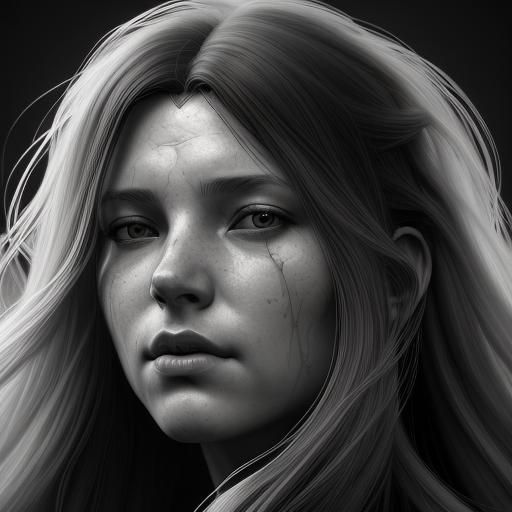 Monochrome Portrait of Woman with Flowing Hair