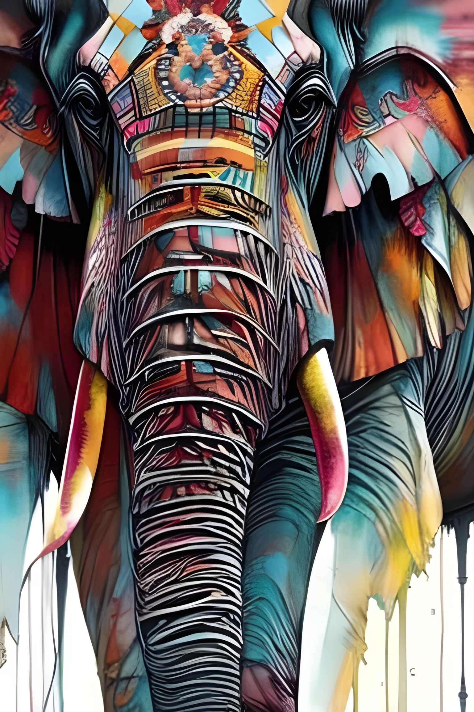 Detailed Elephant Portrait with Pastel Colors
