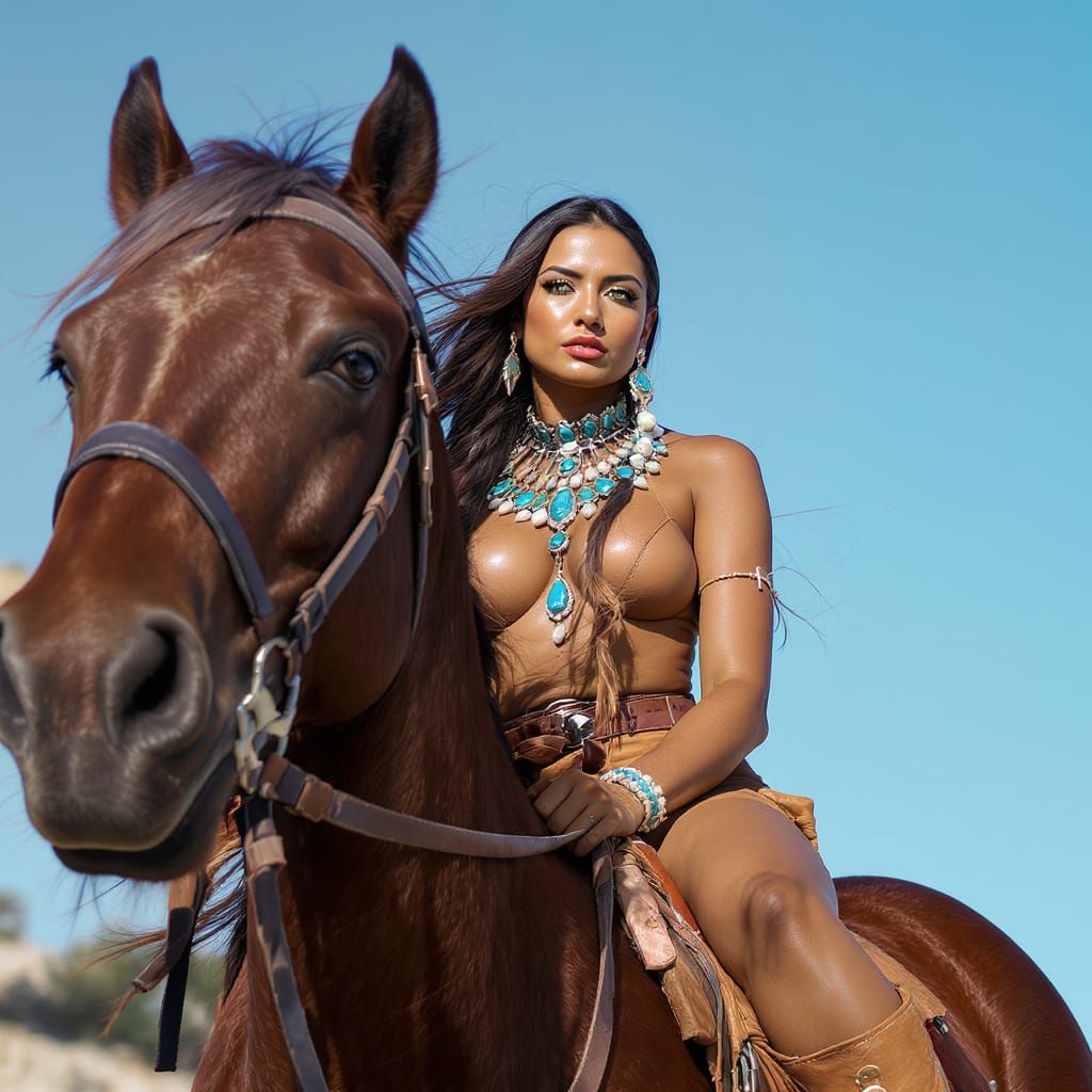 Native American Woman on Horseback in Natural Light