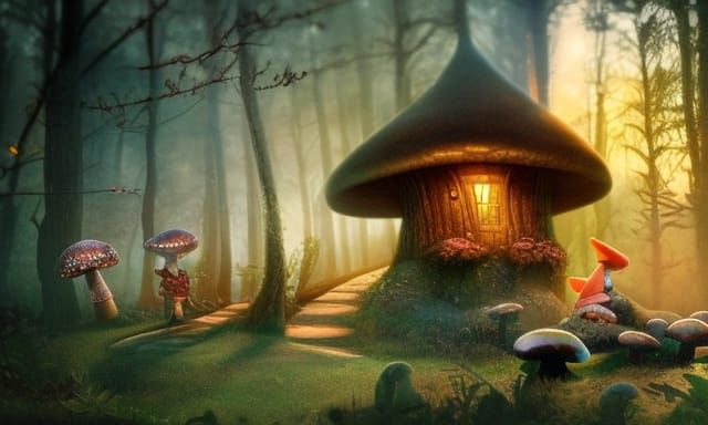Gnome Dancing in Foggy Forest: Digital Matte Painting