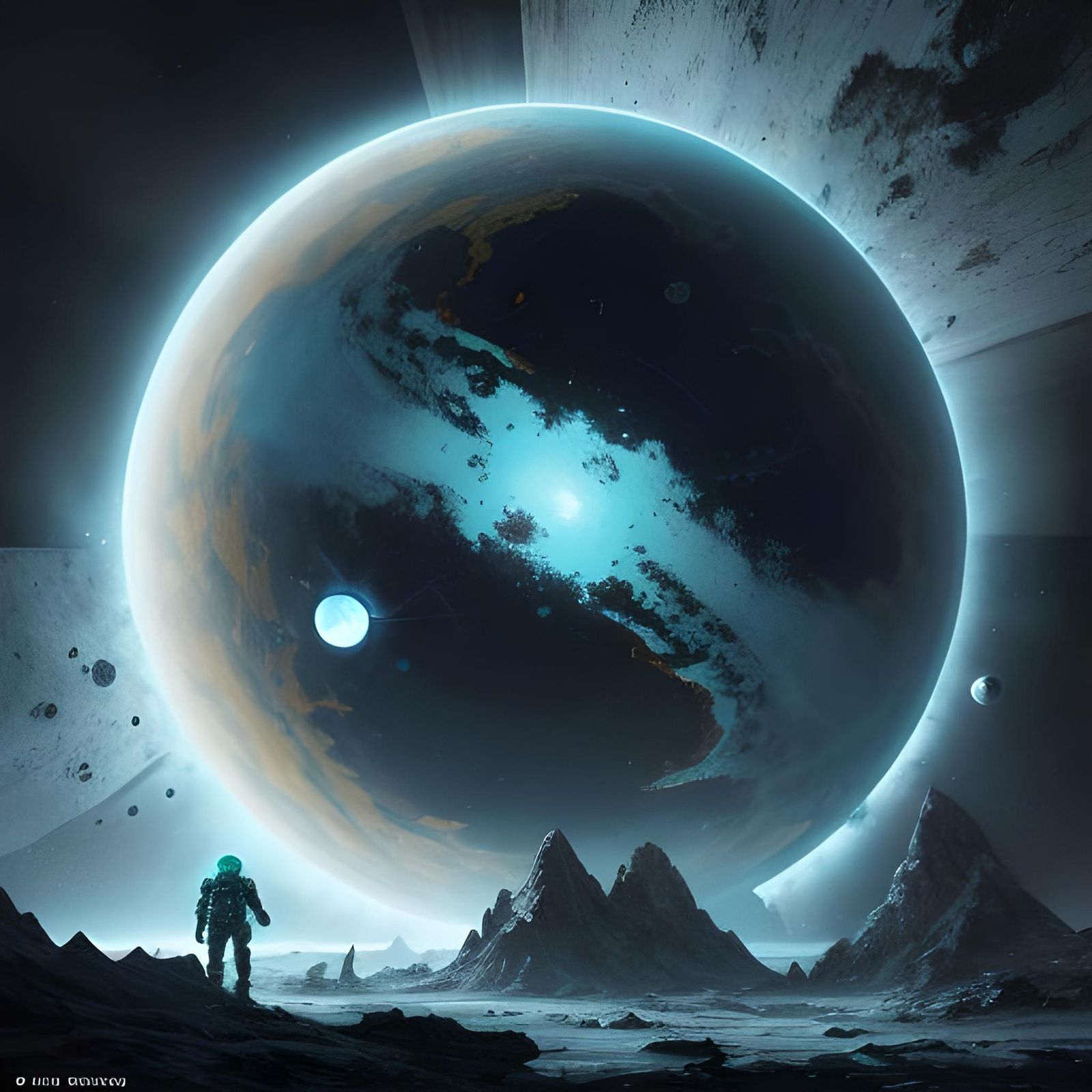 Futuristic Space Officer Apprehends Alien on Neptune