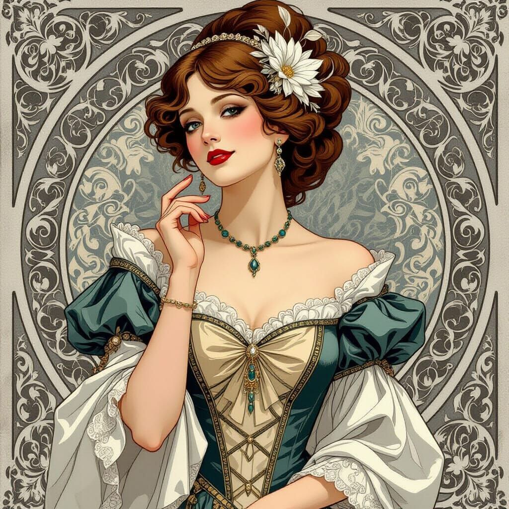 Elegant Venetian Carnival Woman in Art Nouveau Style