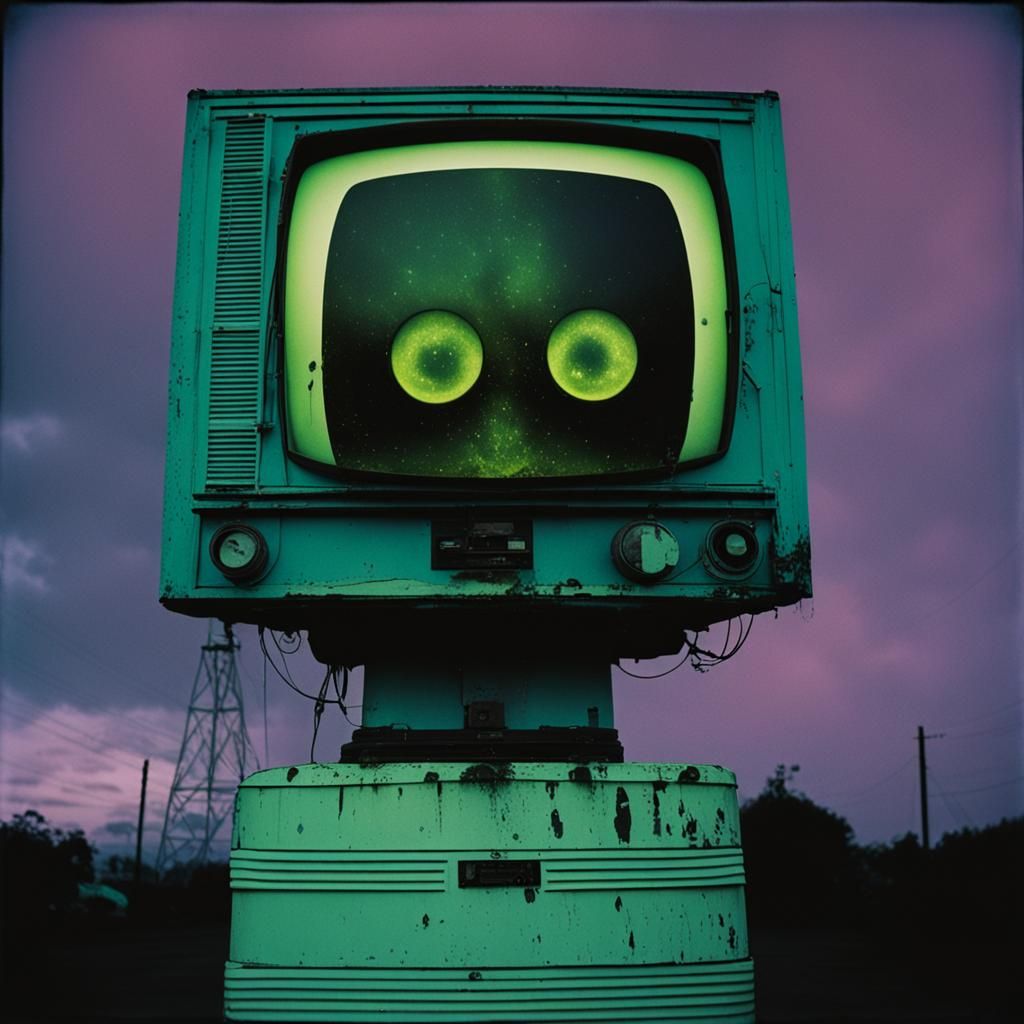 Grungy TV Head with Astral Dark Academia Style