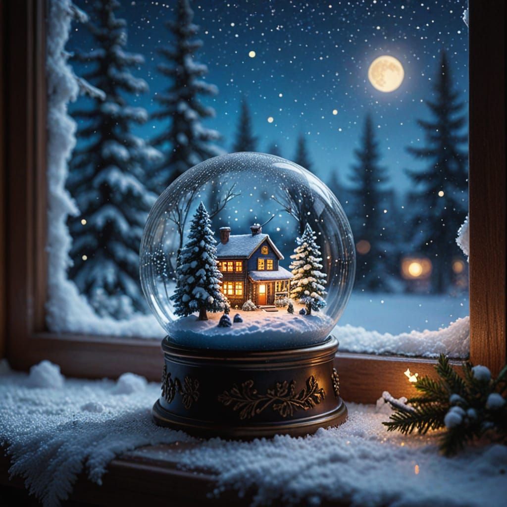 Snow Globe Forest Under Starry Night