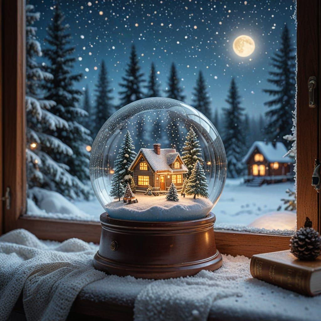 Snow Globe with Forest Under Starry Night